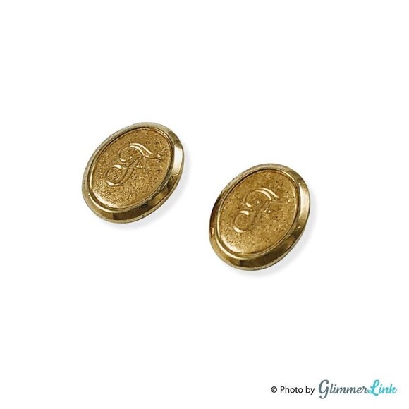 Vintage Letter F Monogrammed Oval Gold Tone Stud Earrings - Picture 5 of 10
